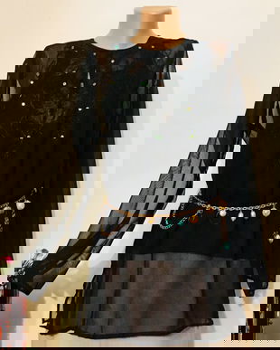 Set bluza neagra model boem și maiou saten negru