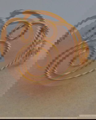 Inel din sarma de cupru placata cu aur si piatra de cuartz roz - rose