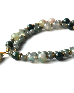 Colier din agate, jad si hematit, cu pandantiv lacrima agata cherry blossom