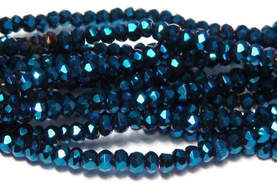 Cristale din sticla, rondelle, 2.5x2 mm, electroplacate, MarineBlue