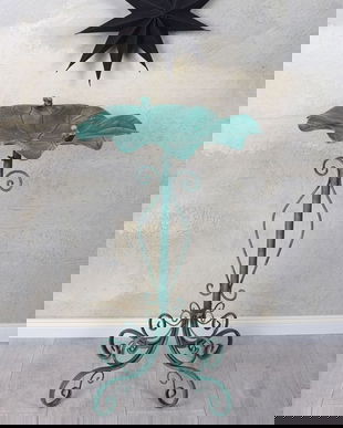 Suport pentru ghiveci din fier forjat verde antichizat cu pasarele