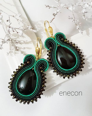 Cercei verzi soutache cu onix
