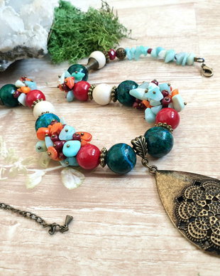 Colier colorat cu crysocolla,coral si amazonit(rezervat)
