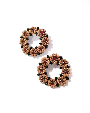 Cercei rotunzi flori lemn si cristale Swarovski