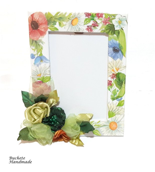 Rama foto cu flori textile/Rama foto decorativa