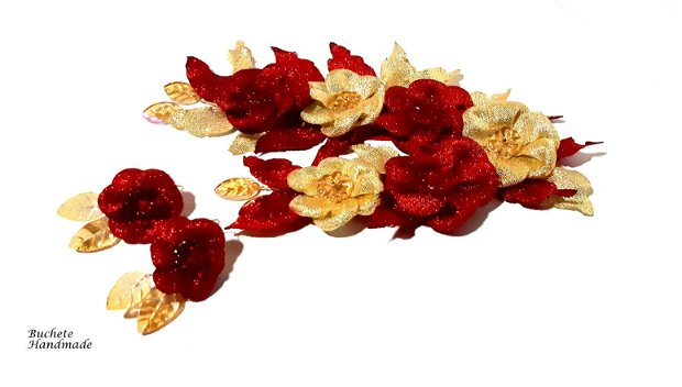 Aplicatie eleganta din flori textile cu cercei