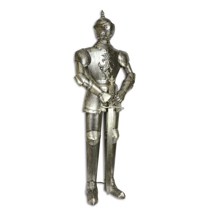 Armura medie argintie de cavaler medieval cu sabie