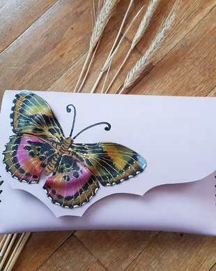 poseta plic handmade unicat din piele -Butterfly in Colors