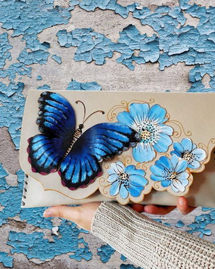 poseta plic handmade unicat din piele - Blue is the warmest color