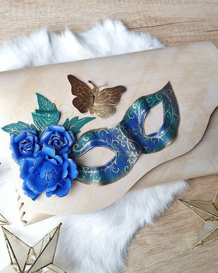 poseta plic handmade unicat din piele - Blue Masquerade