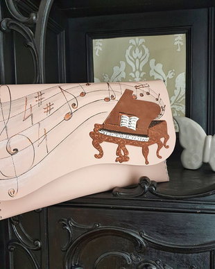 Poseta plic handmade unicat din piele naturala -Brown Piano