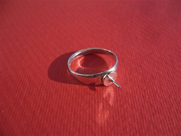 Baza inel reglabila din argint .925 rodiat cu pin pentru cabochon semigaurit sau margica semigaurita