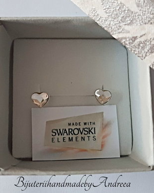 Cercei argint cu piatra Swarovski Inima 6mm Crystal