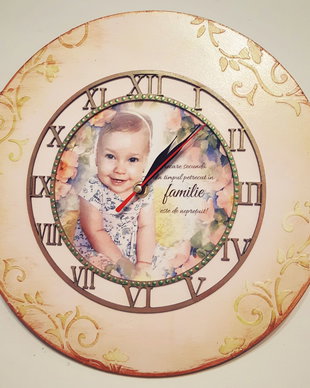 Ceas de perete personalizat cu mesaj familie, si poza
