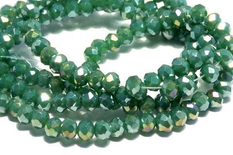 Cristale din sticla, rondelle, opace, 3.5x2.5 mm, AB, verde inchis