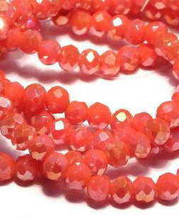 Cristale din sticla, rondelle, opace, 3.5x2.5 mm, AB, rosu orange