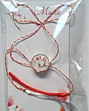 Brosa martisor cabochon sticla 14mm pisicuta