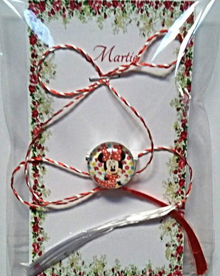 Brosa martisor cabochon sticla 14mm Minnie