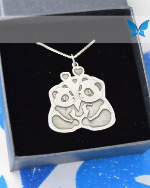 Lantisor / Colier/ Personalizat/ Argint 925 - Panda Bears