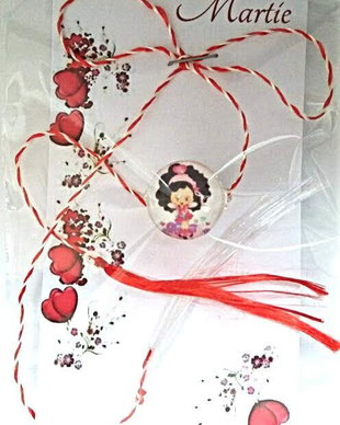 Brosa martisor cabochon sticla 14mm fetita