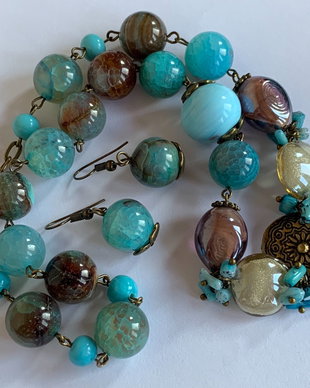 CHOCOLATE SKY-agate,murano,cipsuri coral,bronz