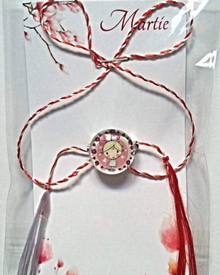 Brosa martisor cabochon sticla 14mm fetita