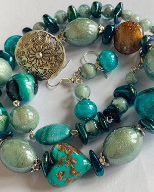 EMERALD HEART-murano,hematit,zamac argintat