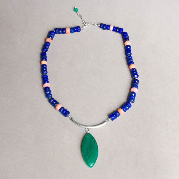 Colier Argint 925, Lapis Lazuli, Opal roz si Agat