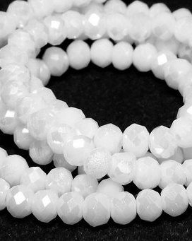 Cristale din sticla, rondelle, opace, 4x3 mm, electroplacate, albe