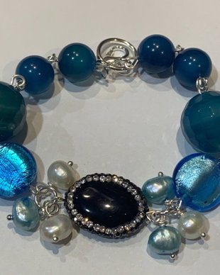 BRATARA INFINITE BLUE-agate,murano,perle de cultura