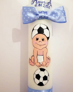 Lumanare Botez pictata cu Bebelus Fotbalist