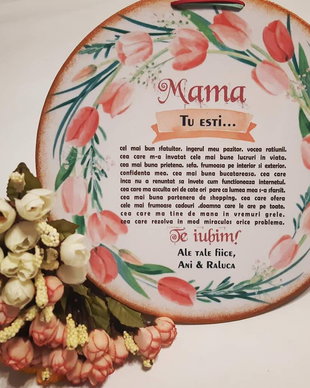 Tablou personalizabil, 25 cm, cu mesaj pentru mama, model lalele.