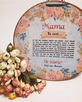 Tablou personalizabil, 25 cm, cu mesaj pentru mama, model floral.