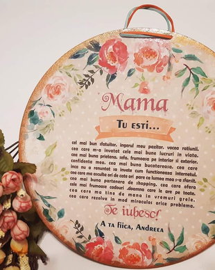 Tablou personalizabil, 25 cm, cu mesaj pentru mama, model floral.