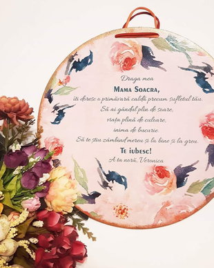 Tablou personalizabil, 25 cm, cu mesaj pentru soacra, model floral.