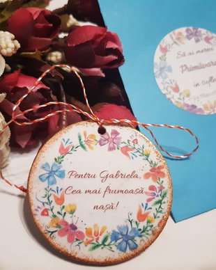 Martisoare magnetice din lemn, personalizabile, 5 cm, mesaje