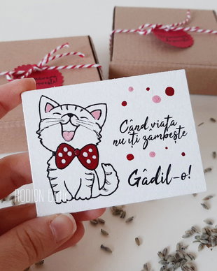 Martisor pisicuta magnet pictat manual cu mesaj
