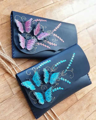poseta plic handmade unicat din piele - Butterflies