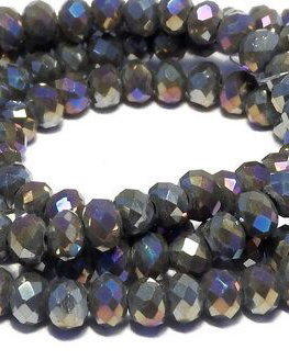 Cristale din sticla, rondelle, opace, 4x3 mm, AB, gri inchis