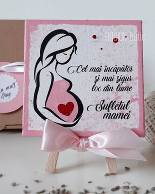 Minicanvas graviduta pictat manual personalizat cu mesaj