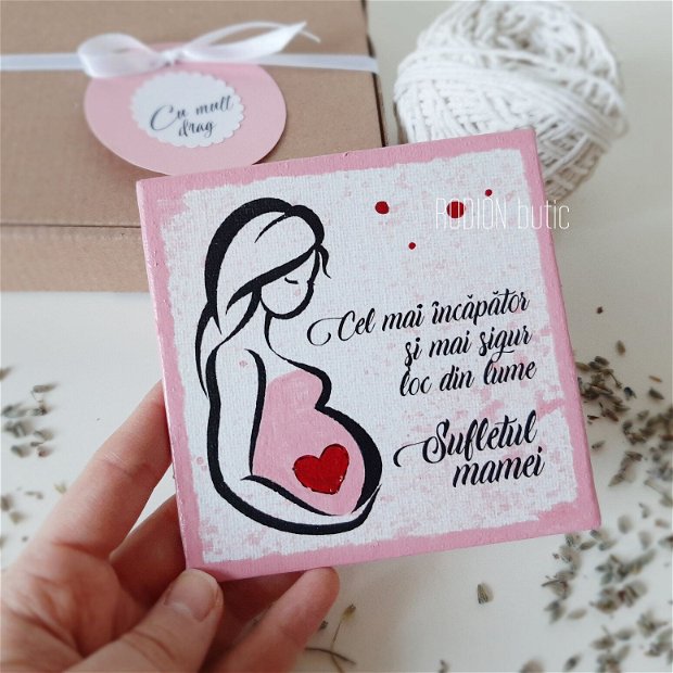 Minicanvas graviduta pictat manual personalizat cu mesaj