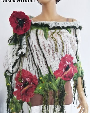REZERVAT Sal din tricot cu maci rosii impasliti