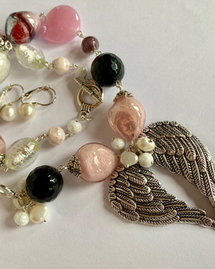 ANGEL LOVE-murano,onix,argint tibetan
