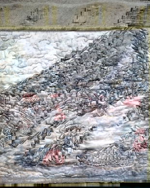 TAPISERIE PE MATASE ELEGANTA SCENA DE GEN CHAMPS ELYSEE PARIS PIESA DE COLECTIE