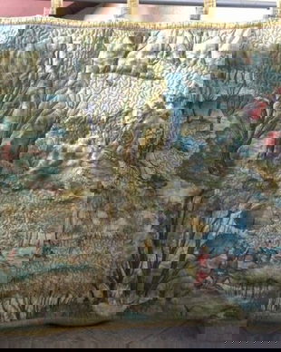 TAPISERIE PE MATASE ,VINTAGE, MATLASATA, SCENA DE VANATOARE,SUPERBA