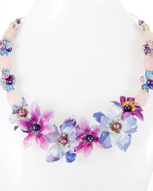 Colier blue &pink flowers