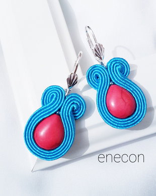 Cercei soutache turcoaz cu rosu