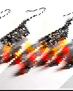 cercei piatra soarelui ,coral si agate 34023