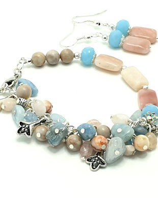 Set/bratara si cercei /opal ,morganit si angelit