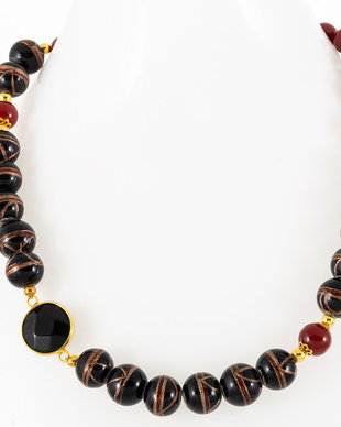 Colier margele sticla India cu onix
